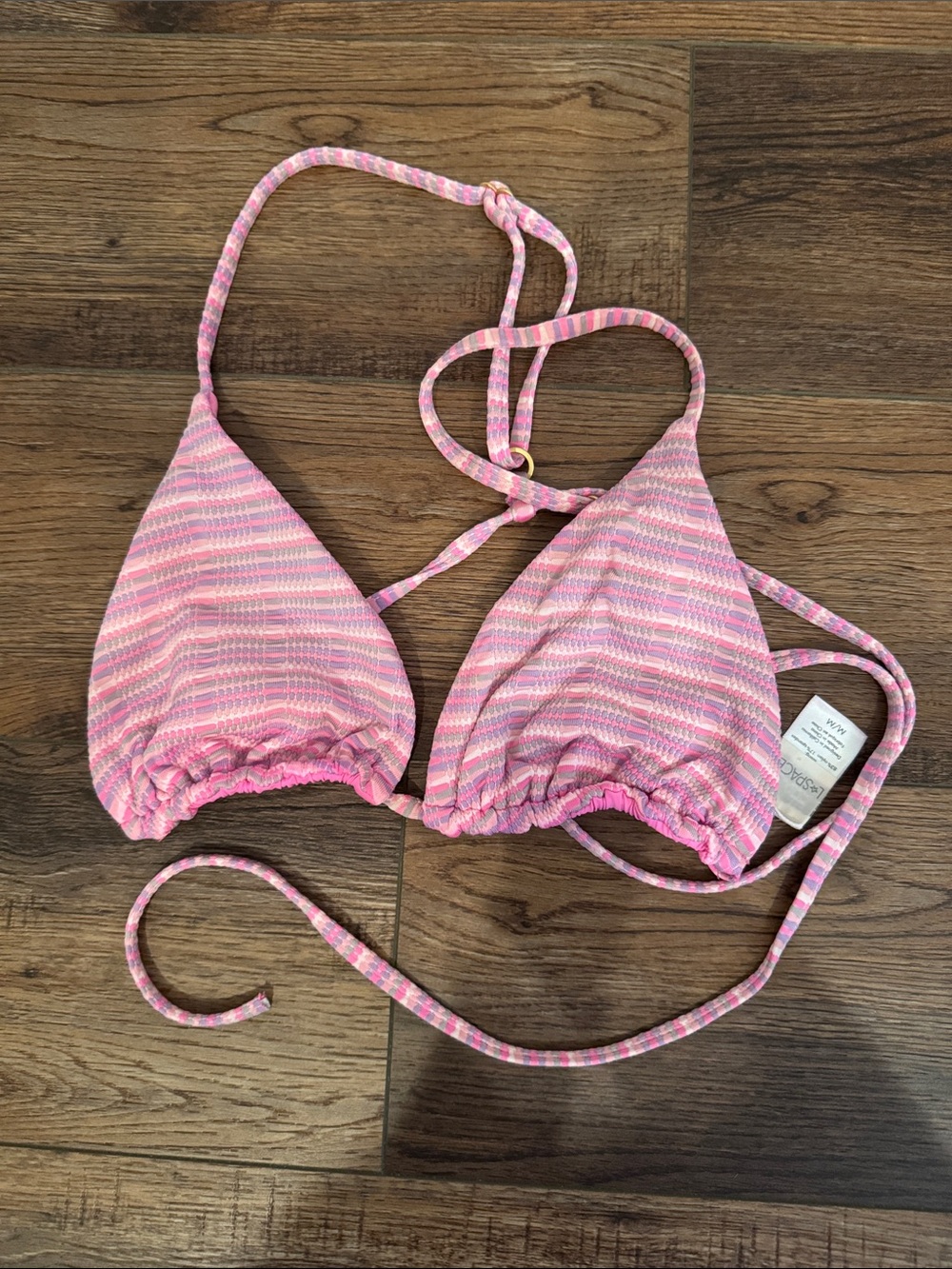 l*space Pink Striped Triangle Bikini Top